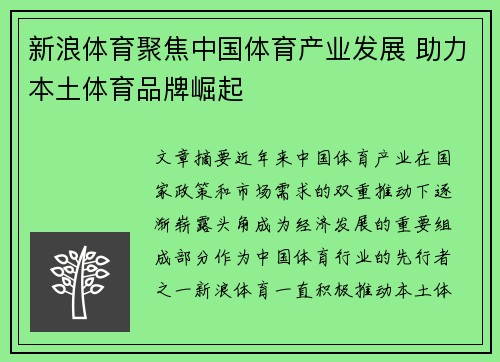 新浪体育聚焦中国体育产业发展 助力本土体育品牌崛起